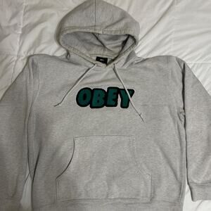 Gray obey hoodie with green